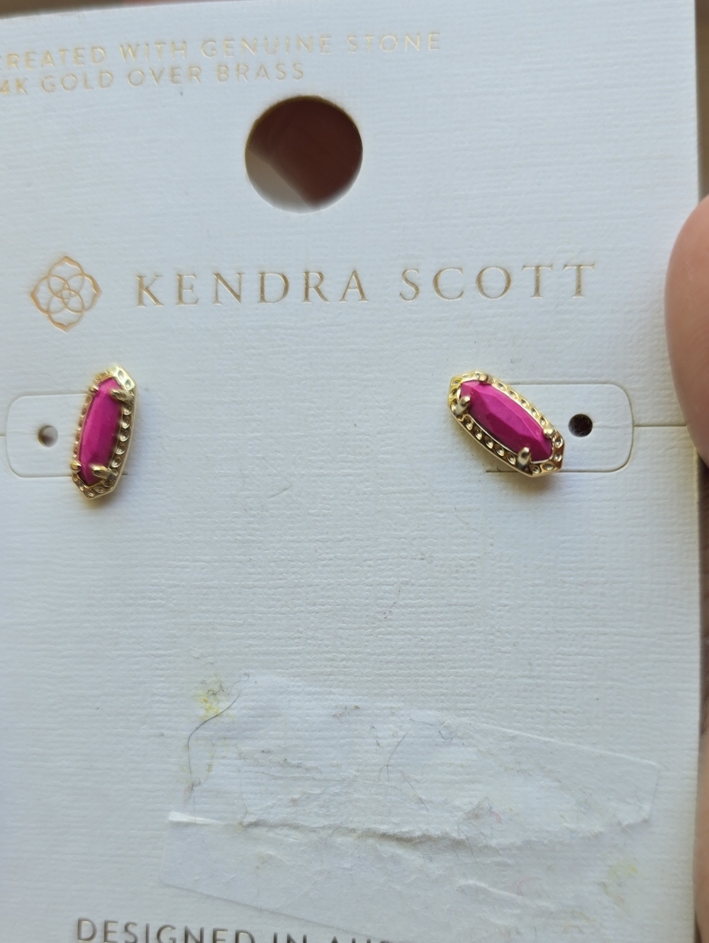 Kendra Scott Hot Pink and Gold Oval Stud Earrings